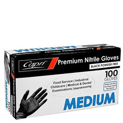 GLOVE BLACK NITRILE POWDER FREE MEDIUM 100S(10) # C-GN0041 CAPRI