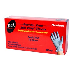 GLOVES VINYL BLUE POWDER FREE MEDIUM 100S(10) # GLOVES-B-M-PF PAK