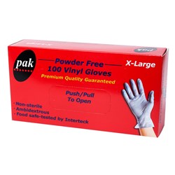 GLOVES PAK VINYL BLUE P/FREE EXTRA LARGE 100S (10) # GLOVES-B-XL-PF PAK