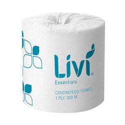 PAPER HAND TOWEL 1PLY WHITE CENTREFEED (190MM X 300M) 4S # LIV1203 LIVI