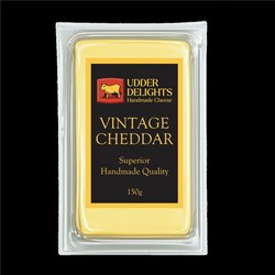 CHEESE VINTAGE CHEDDAR 150GM(8) # UDVC150g x 8 UDDER DELIGHTS