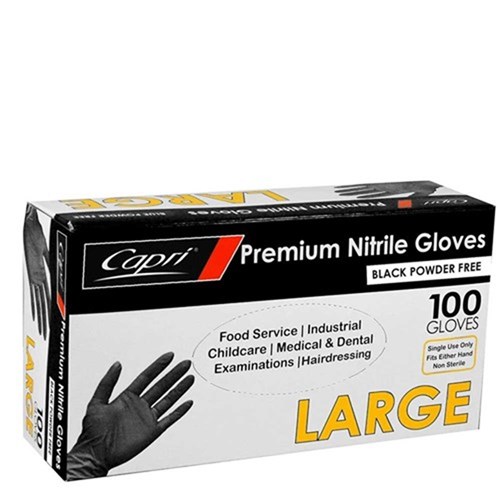 GLOVE BLACK NITRILE POWDER FREE LARGE 100S(10) # C-GN0042 CAPRI