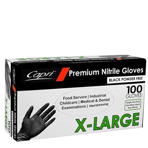GLOVE BLACK NITRILE POWDER FREE EXTRA LARGE 100S(10) # C-GN0043 CAPRI
