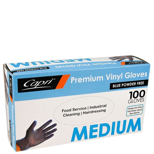 GLOVE MEDIUM VINYL BLUE DISPOSABLE 100S(10) # C-GV0011 CAPRI