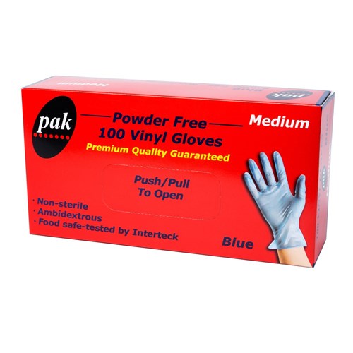 GLOVES VINYL BLUE POWDER FREE MEDIUM 100S(10) # GLOVES-B-M-PF PAK