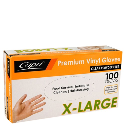 GLOVE EXTRA LARGE VINYL CLEAR POWER FREE 100S(10) # C-GV0016 CAPRI