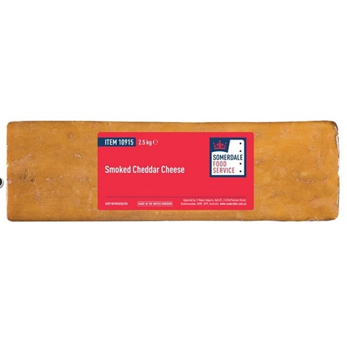 CHEESE CHEDDAR SMOKED R/W APPROX (2 X 2.5KG) CTN # UK10915 SOMERDALE