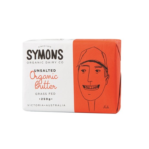 BUTTER UNSALTED ORGANIC 250GM (12) # SOD009 SYMONS