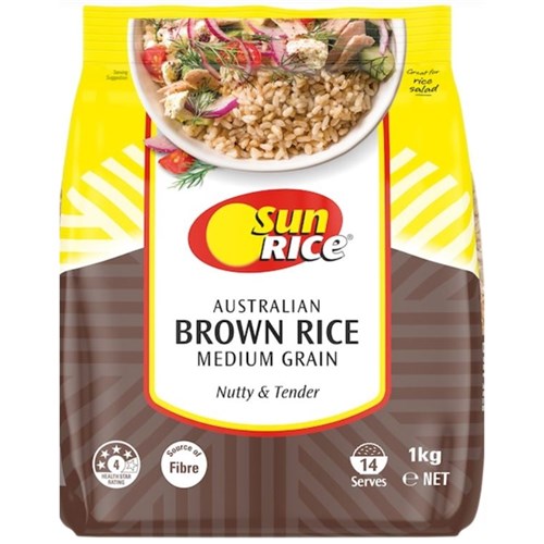 RICE BROWN MEDIUM GRAIN 1KG(6) # 101604 SUNRICE
