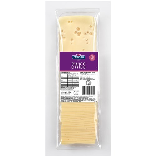 CHEESE SLICES SWISS STYLE 50S 750GM(6) # EMSWISS800 EMBORG